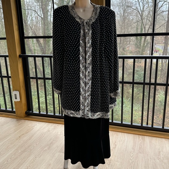 Vintage Pearl & Sequin Black Silk Jacket Open-Front or Hook & Eye Closure ~ 2X - Picture 5 of 17